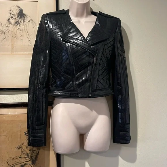 BCBG Sequin Moto jacket XXS - Picture 3 of 10